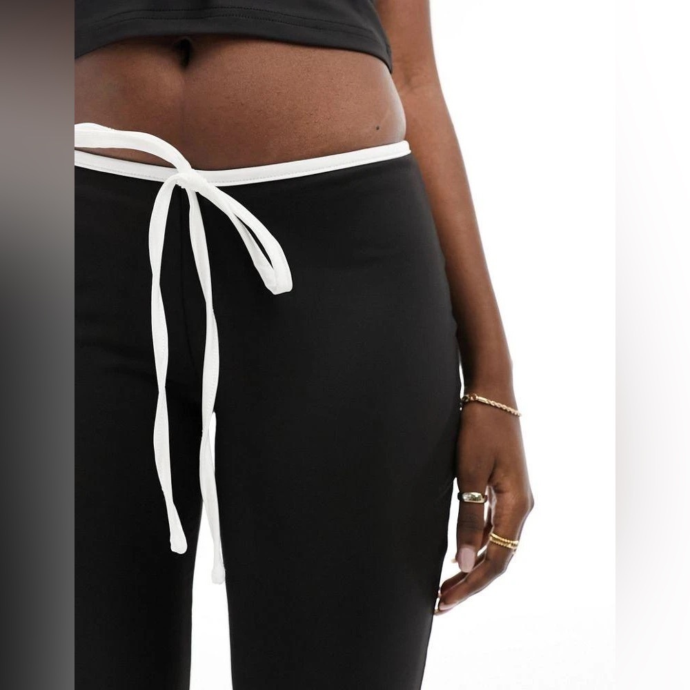 Edikted V Waist Flare Trousers in Black and White with Bow Detail, Size XS - Picture 4 of 13